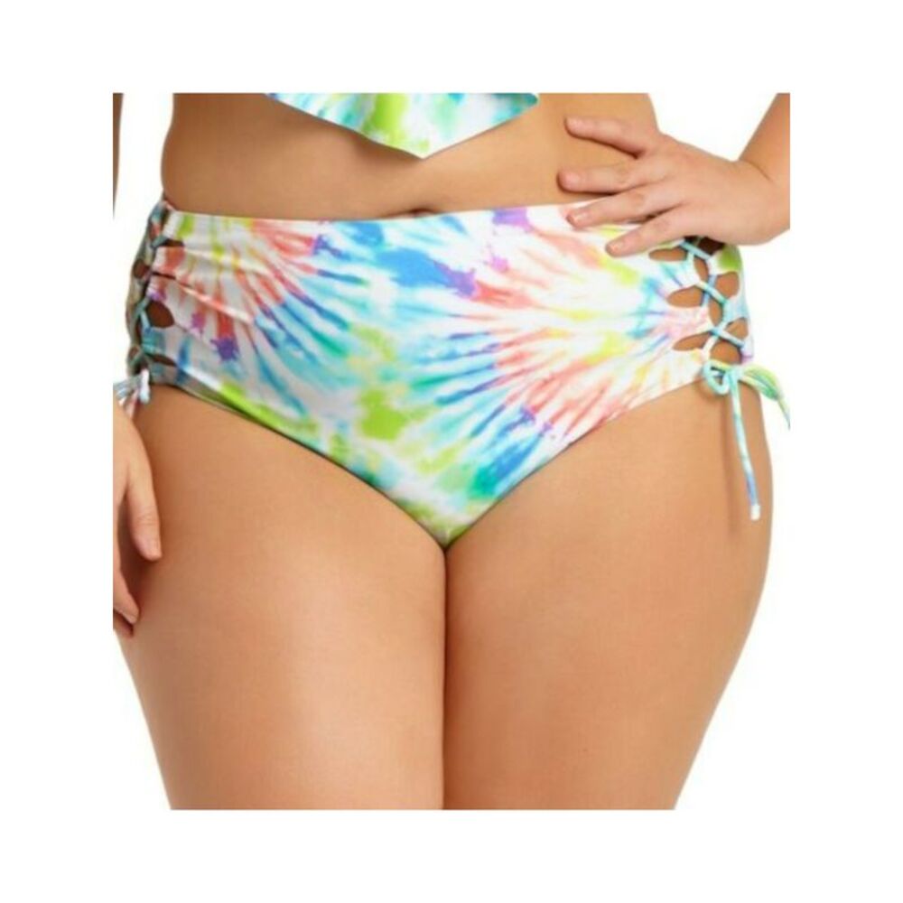 CALIFORNIA SUNSHINE Women's White Lace-Up Sides High Waisted Swimsuit Bottom 3X